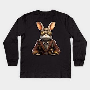 Clockwork Steampunk Bunny - Vintage Gear Engineer Art Kids Long Sleeve T-Shirt